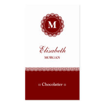 Chocolatier elegantes rotes Spitze-Monogramm Visitenkarten Vorlagen