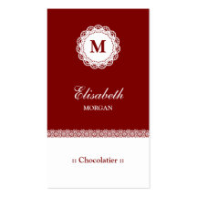 Chocolatier rotes weißes Spitze-Monogramm Visitenkarten
