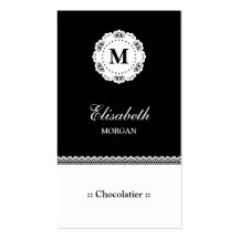 Chocolatier Schwarz-weißes Spitze-Monogramm Visitenkartenvorlage