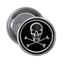 CHROM-TOTENKOPF MIT GEKREUZTER KNOCHEN BUTTON