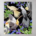 Cockatiels und Vergissmeinnicht-Plakat