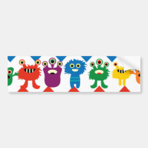 Colorful Fun Monsters Cute Chevron Striped Pattern Bumper Sticker