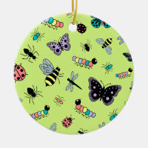 Colorful Vector Bugs & Butterflies (Green Back) Christmas Tree Ornaments