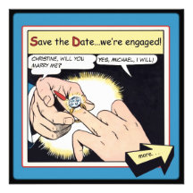 Comic-Art Bling Ring-Save the Date Blau Individuelle Einladungskarte