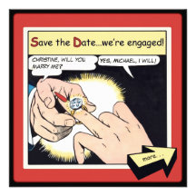 Comic-Art Bling Ring-Save the Date Rot Individuelle Einladungskarte