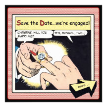 Comic-Art Bling Ring-Save the Date Rot Einladungen