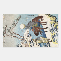 Coole japanische Vintage ukiyo-e Räuber-Winterszen Rechteckige Sticker