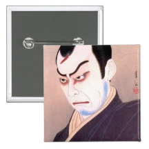 Cooles japanisches kabuki Schauspielersamurai hang Anstecknadelbutton