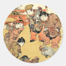Cooles Vintages ukiyo-e japanische Kinder und Hahn Sticker