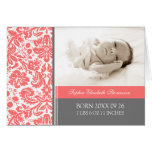 Coral Gray It's a Girl Photo Birth Announcement Cards