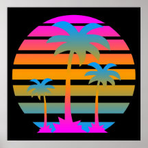 Corey Tiger-80er Retro Vintager Palme-Sonnenunterg Posterdruck