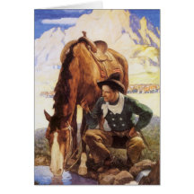 Cowboy, der sein Pferd durch NC Wyeth, Vintage Kun Karte