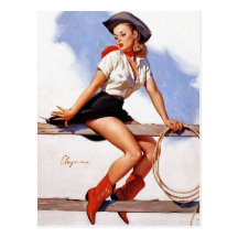 Cowgirl auf einem Zaunpin-c$oben Postkarte