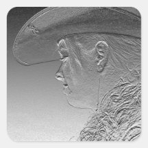 Cowgirl auf silbernem metallischem Hintergrund Quadrataufkleber