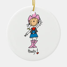 Cowgirl in den rosa T-Shirts und in den Geschenken Weihnachtsbaum Ornamente