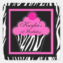 Cupcake Stickers - Hot Pink Zebra - 1st Birthday