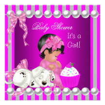 Cute Baby Shower Girl Pink Stripe cupcake Personalized Invite