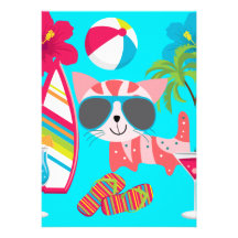 Cute Beach Bum Kitty Cat Sunglasses Beach Ball Announcements