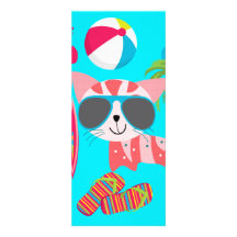 Cute Beach Bum Kitty Cat Sunglasses Beach Ball Personalized Announcements