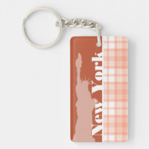 Cute Orange Plaid; statue of liberty Rectangle Acrylic Keychain