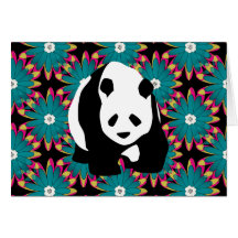 Cute Panda Bear Blue Pink Flowers Floral Pattern Card