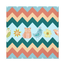 Cute Spring Chevron Whimsical Owls Birds Flowers Canvas Print