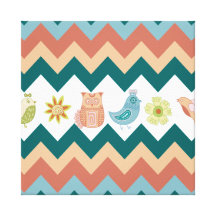 Cute Whimsical Spring Chevron Owls Flowers Birds Canvas Print