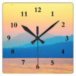 Cyan and Salmon Square Wall Clocks