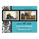 Damast 2-Foto Aqua-Schwarz-Weiß Save the Date Postkarte
