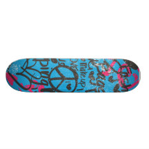 Damast Aqua-Magentarot, Graffiti Bedrucktes Skateboard