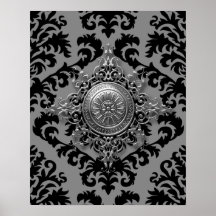 Damast-Entwurf, mit Filigran geschmücktes Medaillo Poster