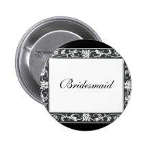 Damast Feder, schwarze, weiße Hochzeit Button