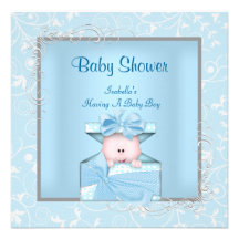 Damast-Jungen-Babyparty-blaues weißes Blumen Ankündigungen