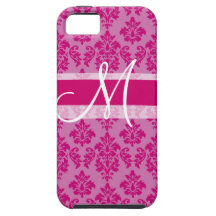 Damast-Monogramm iPhone 5 Case-Mate-Fuchsien-Rosa Hülle Fürs iPhone 5