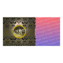 DAMAST-MONOGRAMMschwarz-Grauachat Photo Karte