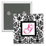 DAMAST-QUADRAT-MONOGRAMM DER KUNST-NOUVEAU, rosa F Buttons