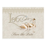 Damast-Schwan-Eleganz - Save the Date Postkarte
