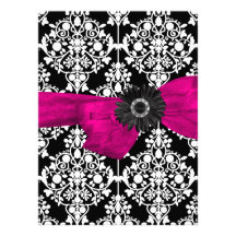 Damast-Schwarz-weiße rosa Blume 16. Geburtstag 16 Personalisierte Einladungen