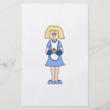 Dame mit einem heißen Teller der Nahrung. Im Blau Individuelle Flyer
