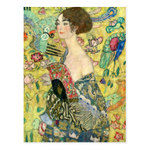 Dame mit Fächer - Gustav Klimt Postkarte