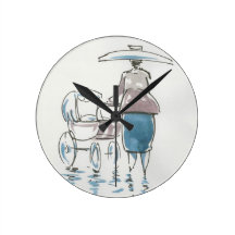 Dame mit Pram-Wanduhr