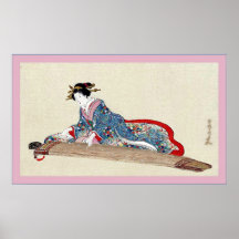 Dame Playing, den die Koto ~ Vintagen Japaner druc Posterdruck