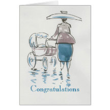 Dame With Pram Congratulations Card Karte