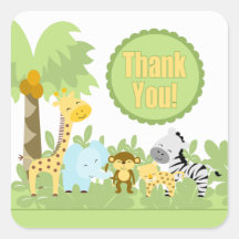 Danke Babyparty-Dschungel-Quadrat-Aufkleber!