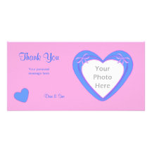 Danke - blaue Herzen auf Rosa Photokartenvorlage