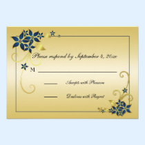 Dark Blue and Gold Floral RSVP einladungen