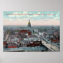 Das Augen-Ansicht des Vogels, Lansing, MI c1915 Vi Plakat