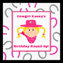Das Cowgirl-Party-blonder Mädchen-Geburtstag der K einladungen