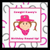 Das Cowgirl-Party-brünetter Mädchen-Geburtstag der einladungen