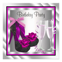 Das Pink-Schwarz-Geburtstag der Cocktail-Schuh-Fra Individuelle Einladung
